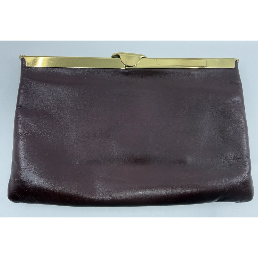 Vintage Etra Genuine Leather Burgundy Envelope Clutch Bag Purse Gold Chain